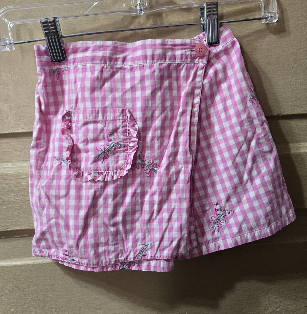 Lilly Pulitzer Vintage Floral Gingham Pink White Kids Skort GUC Size: 6
